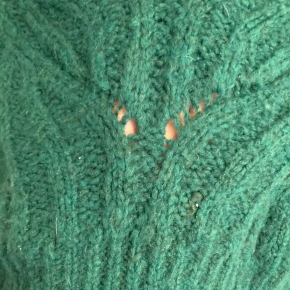 Mia Mai Green Open Knit Cable Knit Chunky Sweater Size Small Fall Academia - Picture 10 of 16
